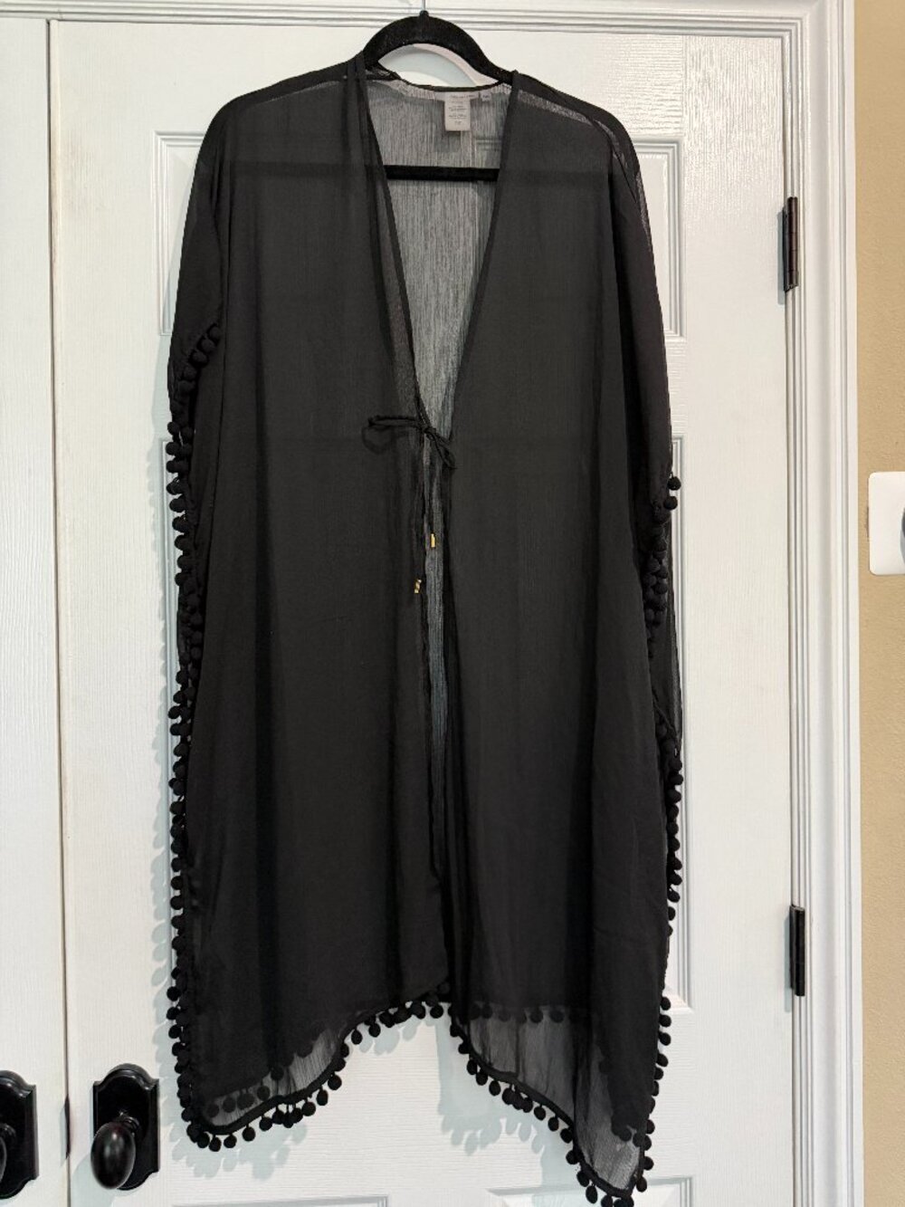 Bleu Rod Beattie Black Sheer Tassel Detail Swimsuit Coverup Cover Up One Size